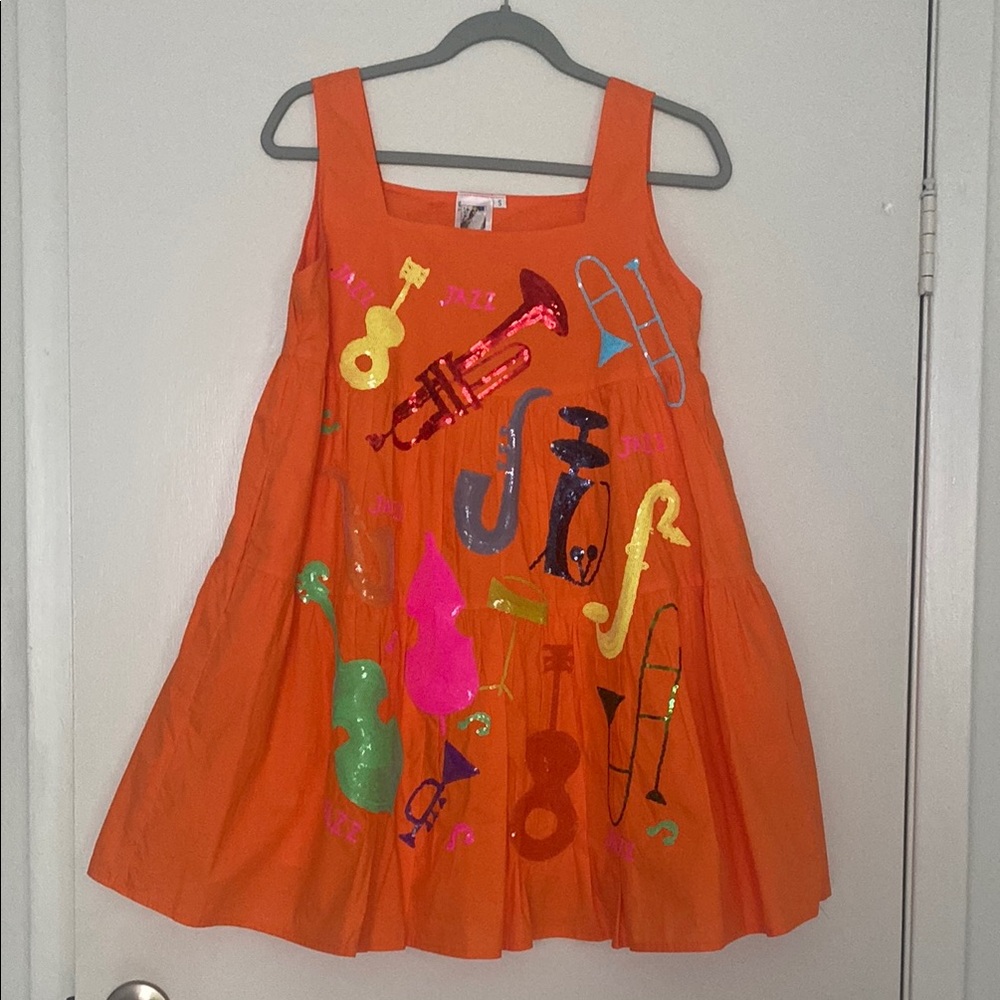 QUEEN OF SPARKLES Orange Musical Mini Dress